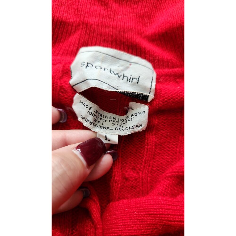Sportwhirl Vintage 90s Red Cable Knit Cashmere Sweater Women's Size Large - Picture 4 of 6